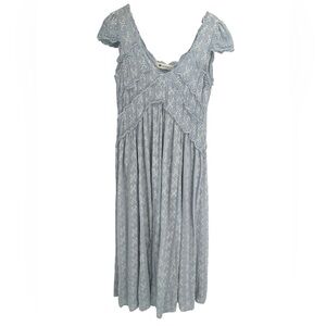 Olivaceous Impeccable Pig Light Blue Eyelet Cap Sleeve Boho Maxi Dress - Large